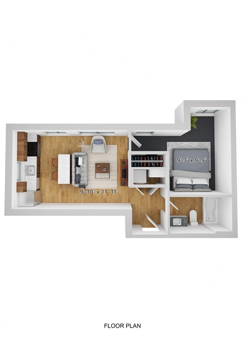 Floor plan for 1 bed, 1 bath, 520 sqft
